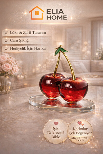 Elia Home Dekoratif Cam Kiraz Biblo – Ayna Standlı Lüks Masa Üstü Obje | Salo...