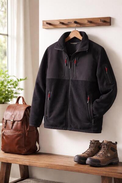 Vatan Tekstil Men's Slim Fit Full Zipper 4-Pocket Stand Collar Softshell Garn...