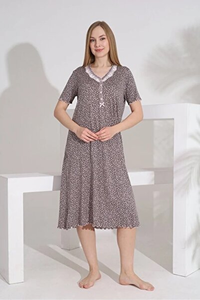 YUYİ Angelique 70% Bamboo 30% Cotton Short Sleeves Plus Size Women's Nightgow...