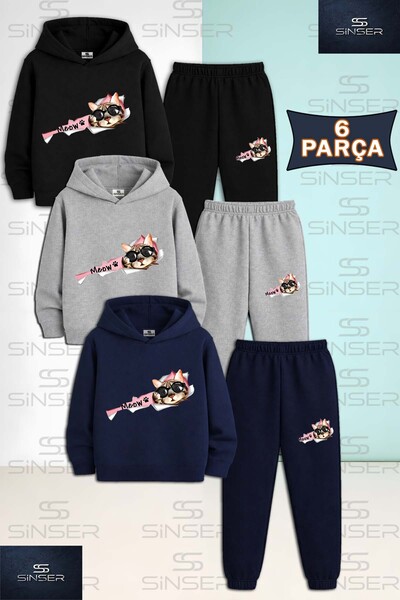 SS SİNSER Παιδικό Unisex CAT PINK MEAV Σετ φόρμας με κουκούλα 3 τεμαχίων