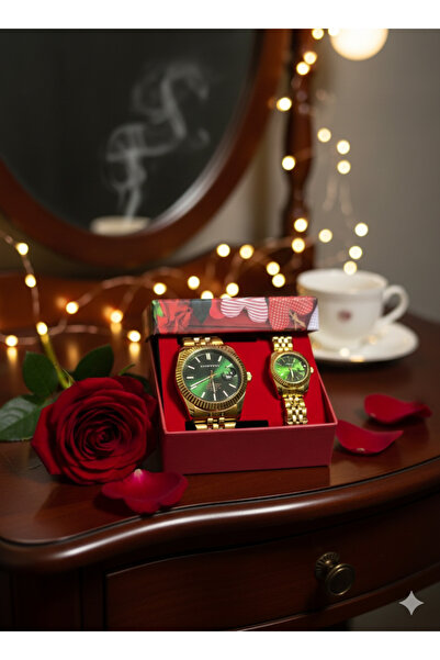 Choppers Gold İçi Zümrüt Rengi Eş,Sevgililer için Çift Saati