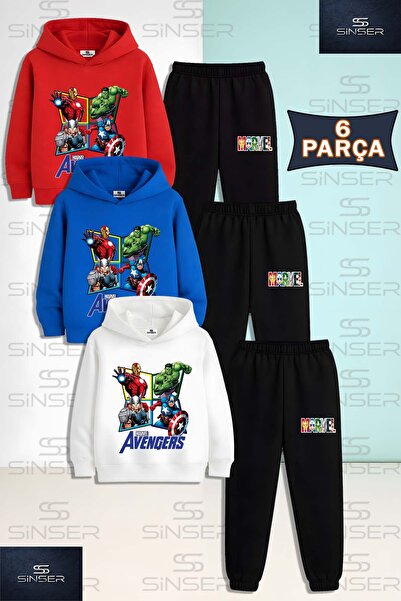 SS SİNSER Children's Unisex Marvel 4Lu Avengers 3-Piece Hooded Tracksuit Set