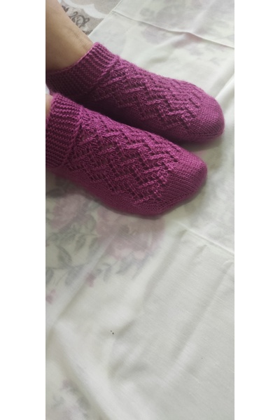 Butik Kadın Füşya El Örgüsü Zigzag Desenli Patik (36-39 Uyumlu)