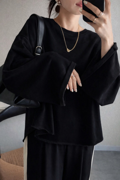 Tarz Cool supradimensionat croială guler rotund Hanorac cu mânecă lungă tricou