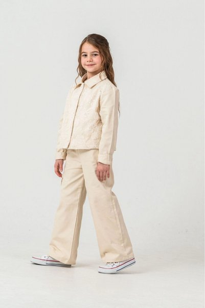 Kidmark Çocuk Modası Girl's Lily Detailed Trousers Cream Woven Set