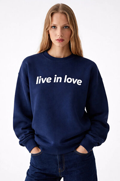 COMBİNE MİCHAİL Hanorac de damă, albastru marin, cu imprimeu Live In Love