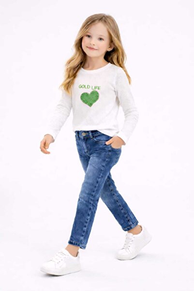 neocotton Set de 2 piese pentru fete, blugi din bumbac pieptănat, brodați cu ...