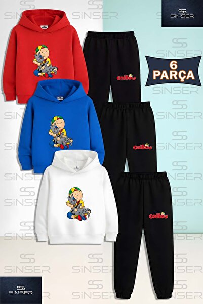 SS SİNSER Children's Unisex Calilou Cat Hugging 3-Piece Hooded Tracksuit Set