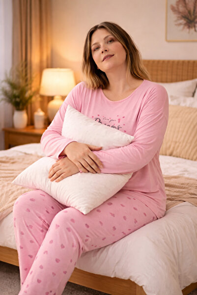 lacelove Women's Plus Size Long Sleeve Casual Pajama Set – Soft Textured Comf...