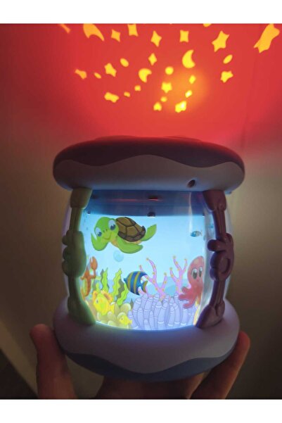 LRS STORE Bebek İçin Işıklı Müzikli Hareketli Akvaryum Projeksiyon Gece Lamba...