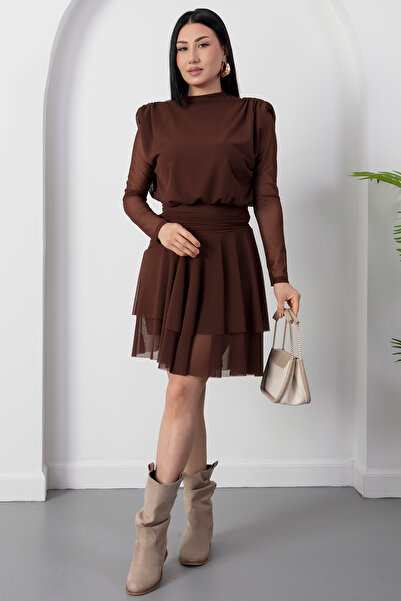 PULLIMM High Neck Layered Skirted Corset Dress 2026-4507