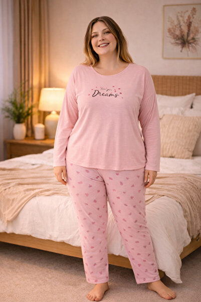 Morvarid Plus Size Long Sleeve Soft Textured Women's Pajama Set
