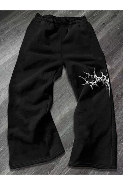 COMANCHERO Pantaloni de trening unisex, gotici, cu imprimeu cu fulgere, croială largă, cu picior lat, de vară