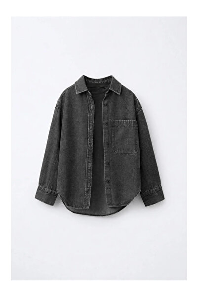 kidstalya Smoked Denim Oversize Unisex Shirt (Ages 7-14)