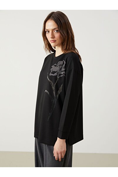 LC Waikiki Lcwaikiki Classic Black Stone Oversize Women's Sweatshirt Tunic