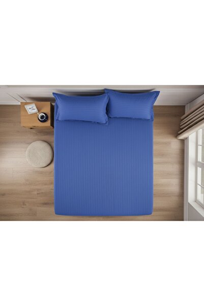 Cuvertură de pat cu elastic + 2 fețe de pernă, 180x200 cm, damasc din bumbac , culoare albastru regal miniatura 3