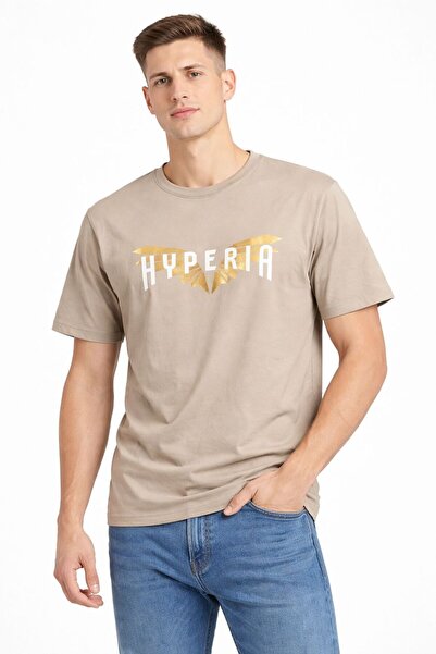 Hyper Unisex Bej Bisiklet Yaka %100 Cotton Varak Baskılı Regular Tişört