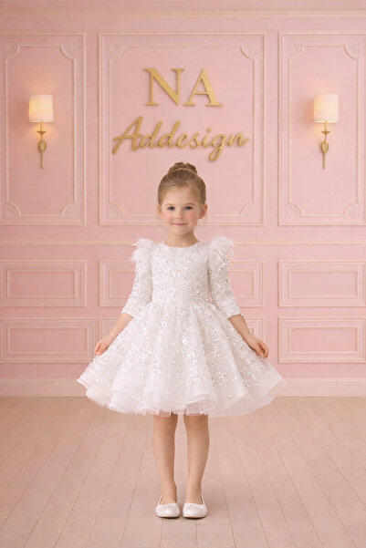 NA ADDESIGN Rochie din tul cu paiete și sclipici pentru fete – Detalii cu pen...