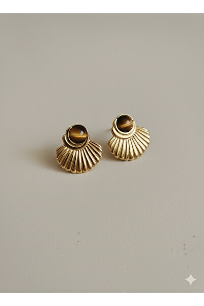 LAYDA Cat's Eye Stone Steel Mussel Vintage Earrings Brown-Gold