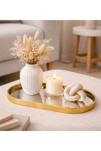 Kitchen Pembelia 2 Adet Aynalı Gold Kahve Sunum Tepsi Asılabilen Dekor Ayna P...