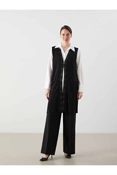 LC Waikiki Lcw Grace Black V-Neck Stoned Women's Vest
