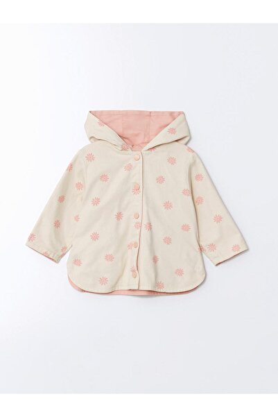 LC Waikiki معطف واق من المطر للفتيات بقلنسوة ونقشة زهور على الوجهين