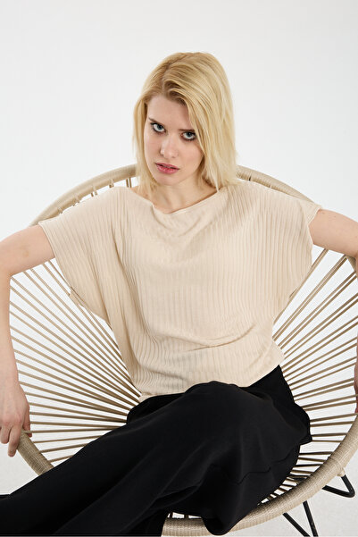 sumoda Women's Boat Neck Viscose Thread Short Sleeve Blouse