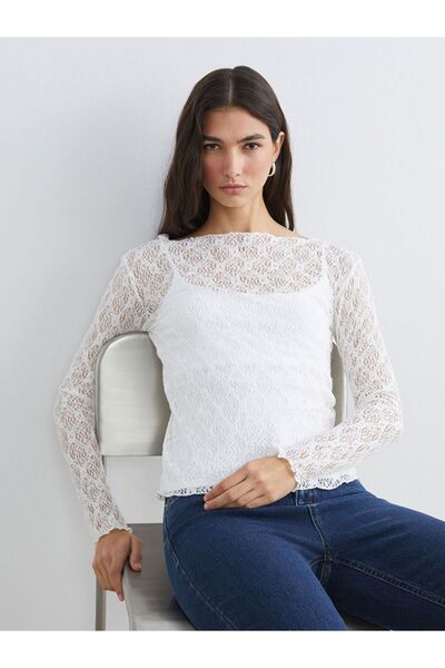 LC Waikiki Boat Neck Lace Blouse