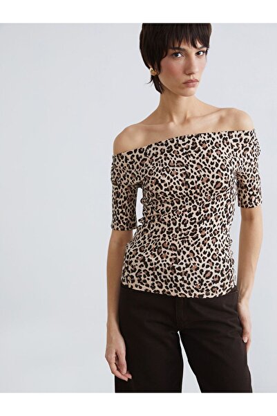 LC Waikiki Boat Neck Leopard Print Blouse