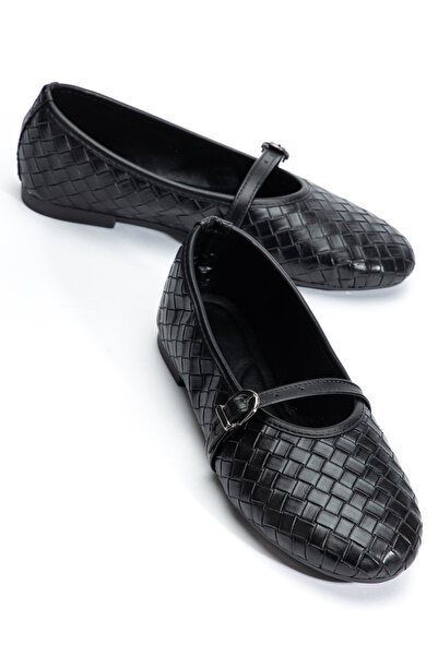 HCO Buckle Detailed Knitted Printed Thin Sole Women's Ballerinas