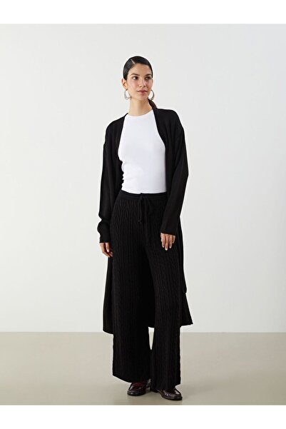 LC Waikiki Lcw Modest Black Elastic Waist Self Patterned Women's Knitwear Pants