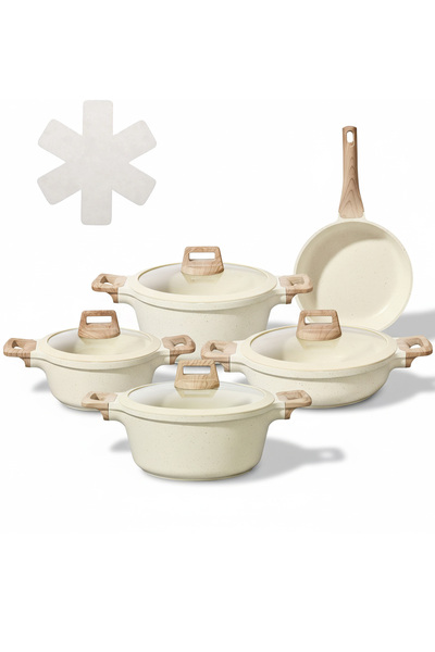 Top Chef 10-Piece Cookware Set Aluminum Pots And Pans Non-Stick Surface Wood ...