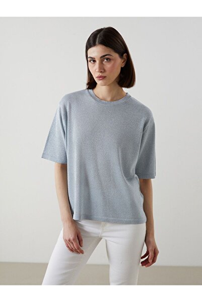 LC Waikiki Lcw Vision Blue Crew Neck Shiny Look Oversize Women's Knitwear Swe...
