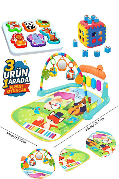 Oruç Oyuncak Piyanolu Aynalı Dişlikli Peluşlu Oyun Halısı Müzikli Jimnastik M...