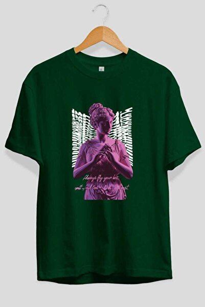 Ankhises Tricou Always Fly cu imprimeu frontal, verde, supradimensionat, pent...