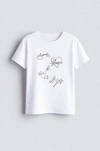 AYDESİGN تي شيرت أبيض مطبوع عليه فرقة بلاك بينك الموسيقية برقبة دائرية للأطفا...