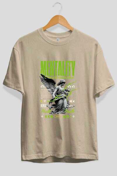 Ankhises Mentalitet prednja Štampano Bež Oversize kroj T-shirt Muškarci Žene ...