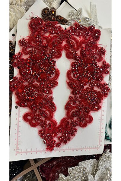 Hayalet kumaş İkili taşlı aplik 25 cm el işlemesi