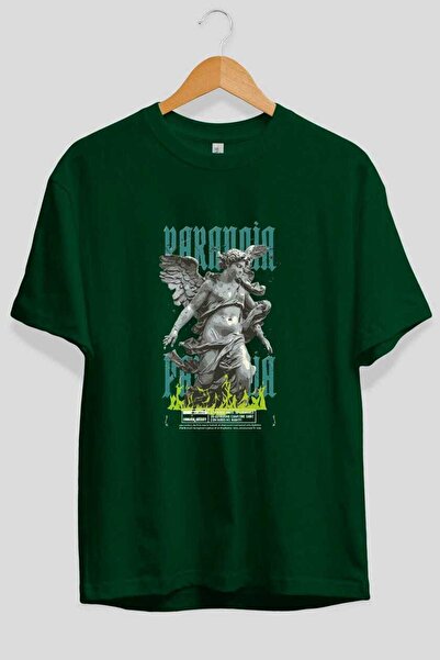 Ankhises Tricou verde oversize cu imprimeu Paranoia pentru bărbați și femei, ...