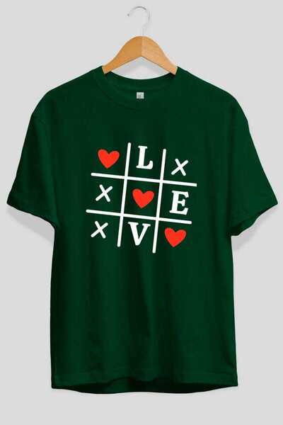 Ankhises Love xoxo Tricou oversize verde imprimat pe față Bărbați Femei Trico...