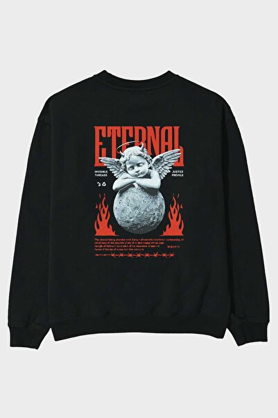 Ankhises Hanorac negru supradimensionat cu imprimeu pe spate Eternal, pentru ...