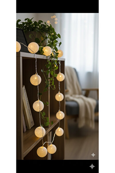 TeknoEser 3 Metre 10 Top Cotton Ball LED Işık Zinciri - Dekoratif Pamuk Top G...