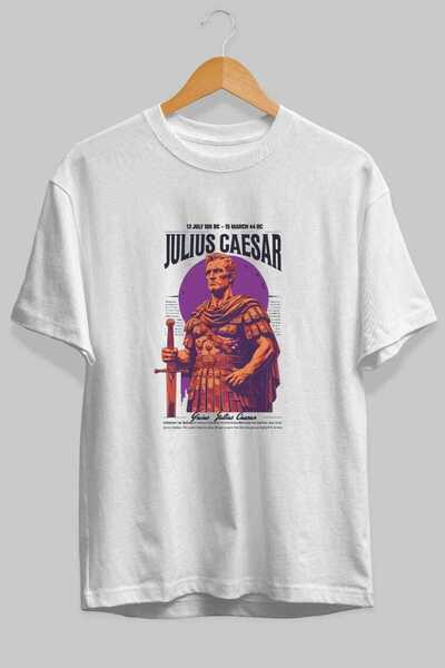 Ankhises تي شيرت جوليوس سيزار أبيض كبير الحجم مطبوع من الأمام للرجال والنساء ...