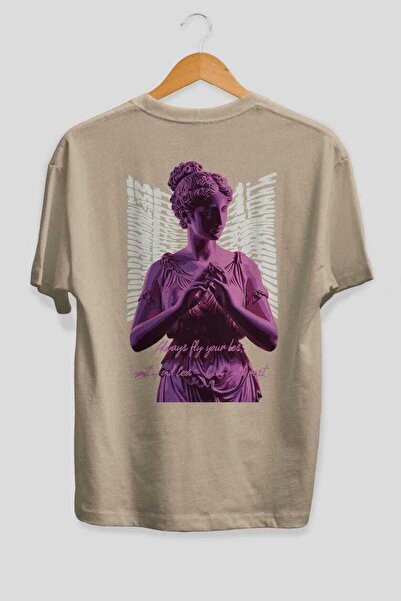 Ankhises Always Fly Back Printed Beige Oversize T-Shirt Men's Women's Cotton ...
