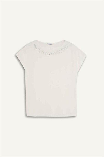 DeFacto Kadın T-shirt G3285AX/WT32 OFF WHITE