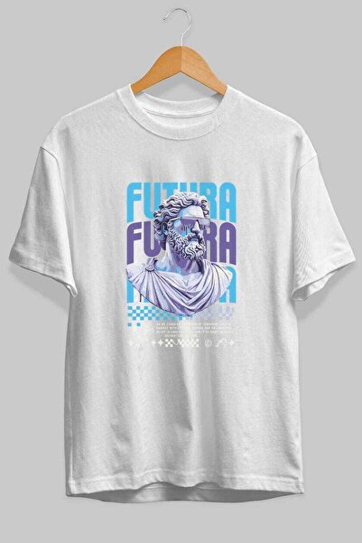 Ankhises Futura Zeus Front Printed White Oversize T-Shirt Men's Women's Cotto...