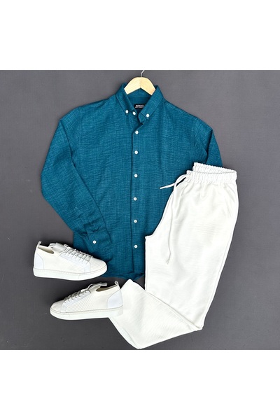 THEGENTMAN Men's Crinkle Linen Shirt Pants Set