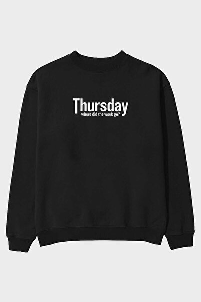 Ankhises Hanorac oversize negru imprimat cu imprimeu frontal Thursday, pentru...