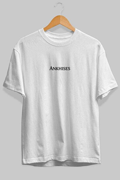 Ankhises Tricou oversize alb cu text imprimat în față, pentru bărbați și feme...