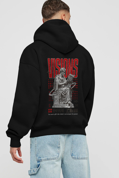 Ankhises Φούτερ με κουκούλα Visions με στάμπα στην πλάτη, μαύρο, oversized, γ...